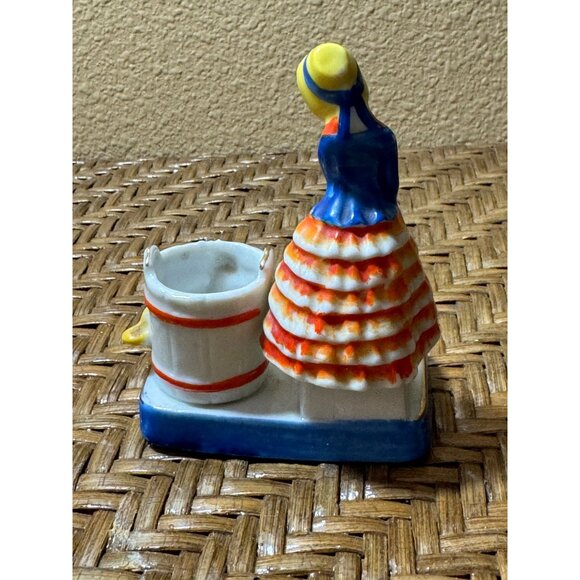 Vintage Ceramic toothpick Holder Lady And Duck Japan - Picture 3 of 8